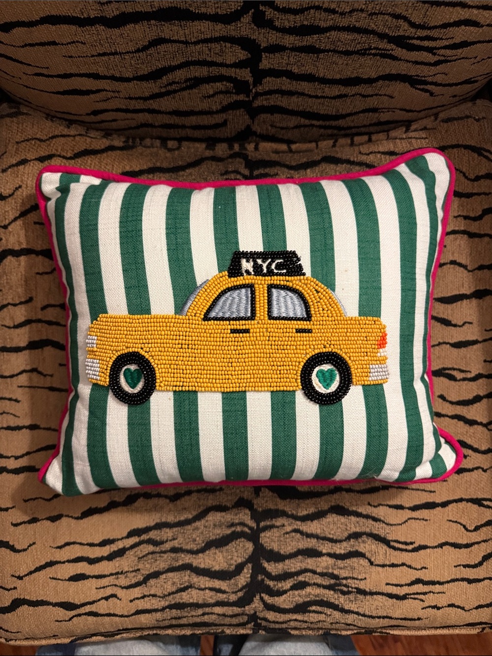 City Icon Embroidered Cotton Pillow